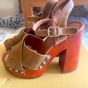 Lucky Brand Wood Platform Heels with Studs Sandal